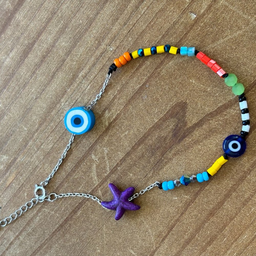 Handmade starfish silver anklet